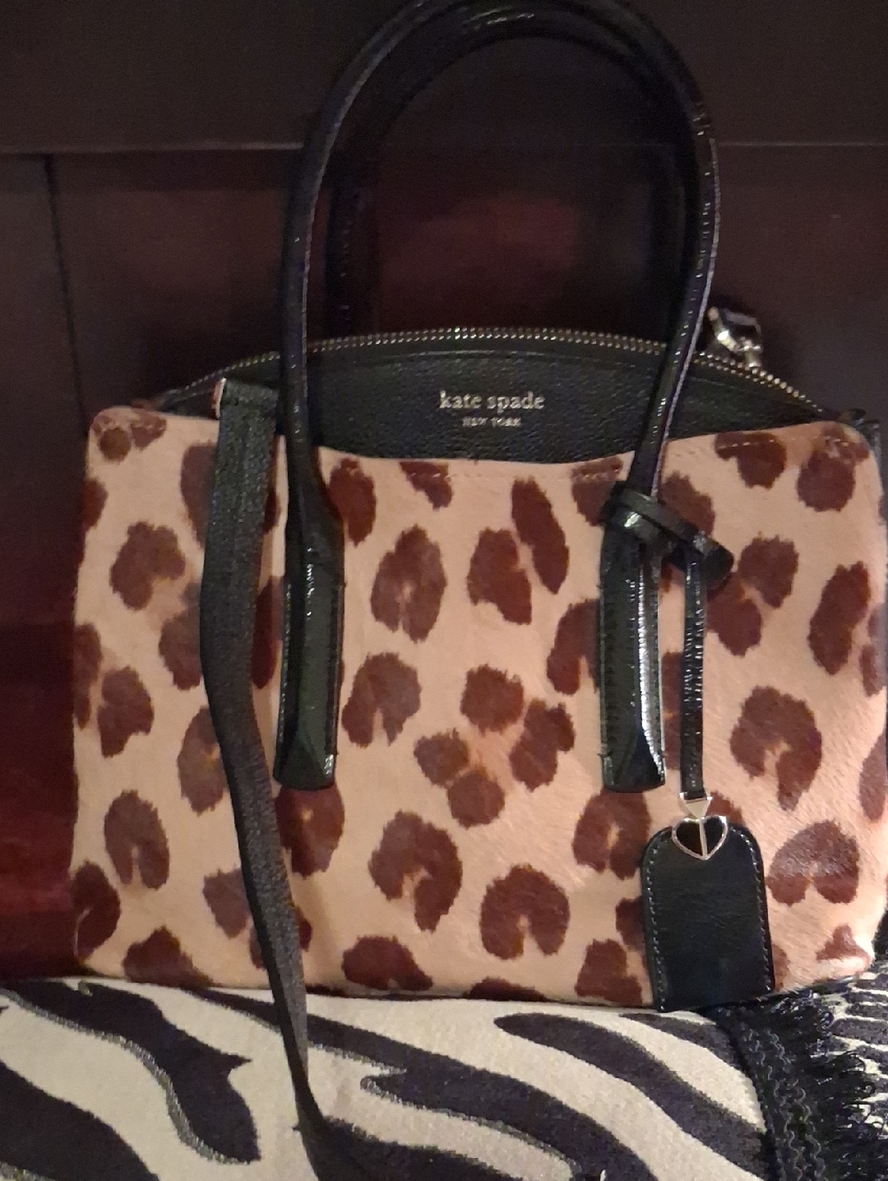kate spade Leopard Print Satchel with Black Trim and Brown Spots